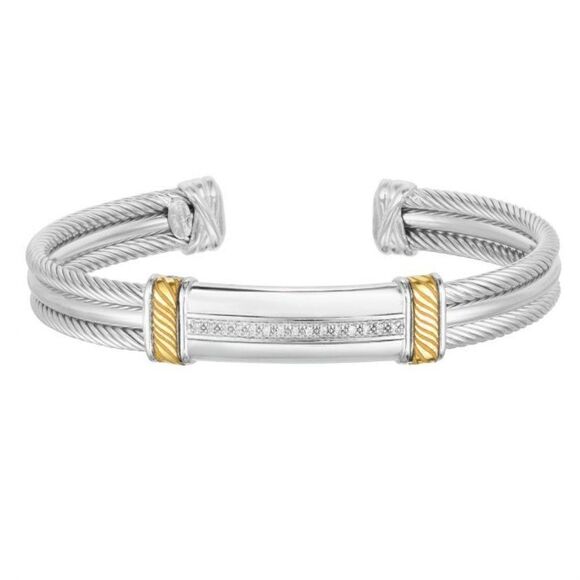 SILVER & 18K GOLD CABLE CUFF BRACELET designed by Phillip Gavriel, brand new - Picture 2 of 2